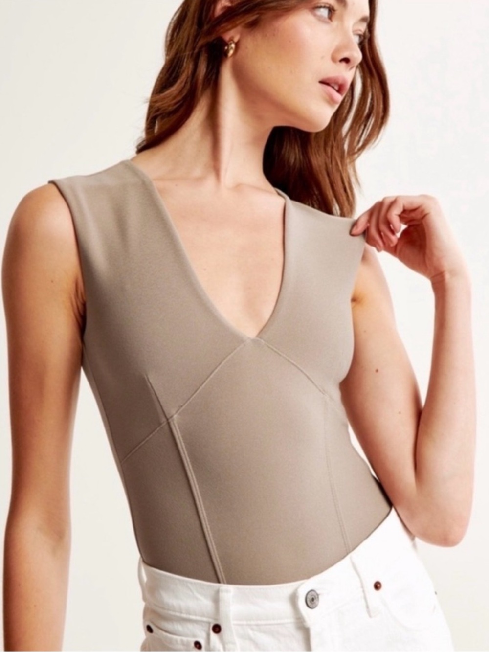NWT Abercrombie & Fitch Taupe Crepe Plunge Bodysuit